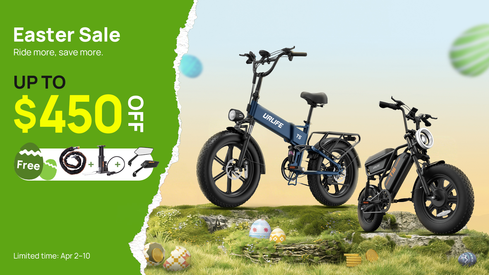 🐰 Easter eBike Sale 2026: Up to $450 OFF + Free Gifts on URLIFE Bikes